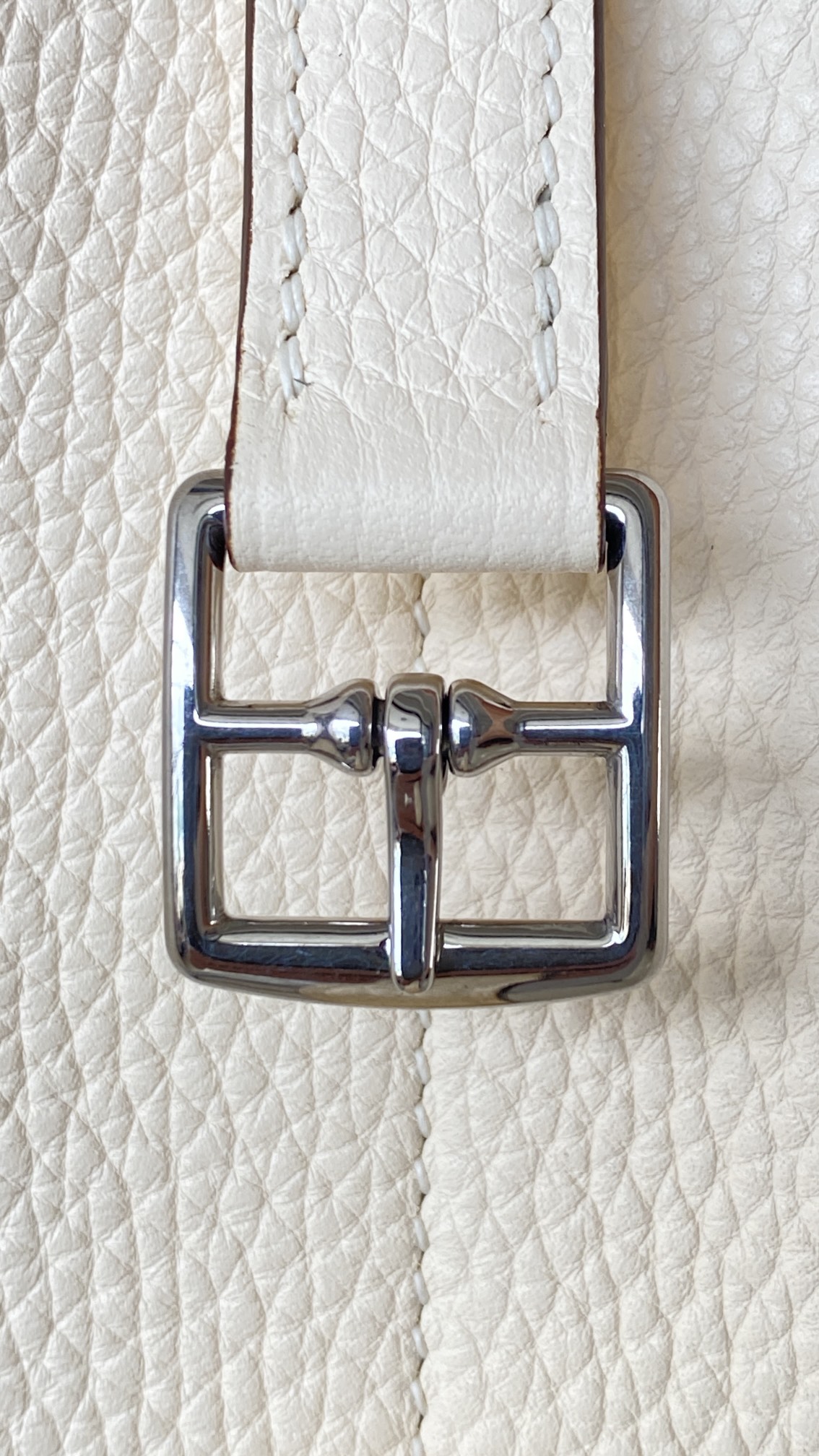 에르메스 투톤 할잔백25 크림 은장 버클